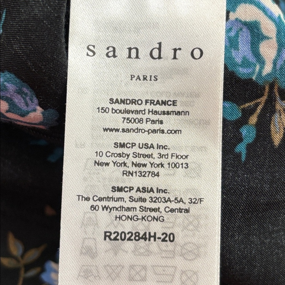 Sandro Black Long-Sleeves Floral Shirt Dress with Blue Rose Print Size 4 - Picture 16 of 16